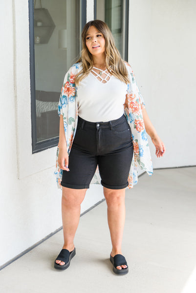 Hi-Rise Black Cuffed Bermuda Shorts