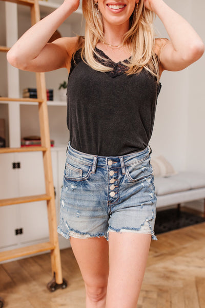 Hi-Waisted Button Fly Cutoff Shorts