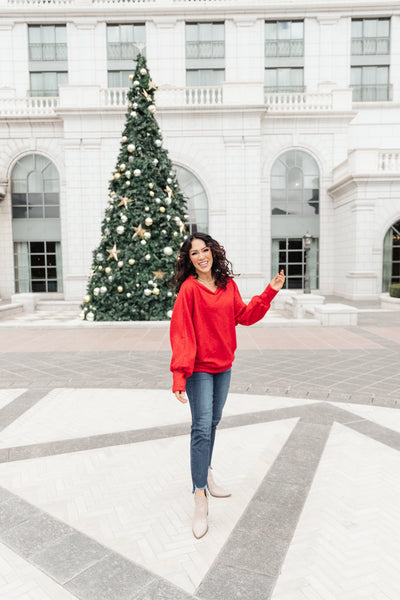 Holiday Cheer Sweater in Shiny Red