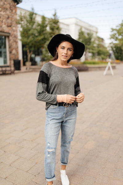 Home Base Contrast Long Sleeve Top In Black