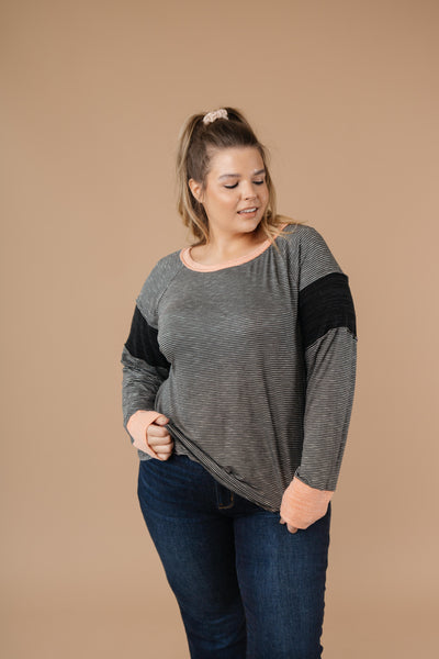 Home Base Contrast Long Sleeve Top In Black