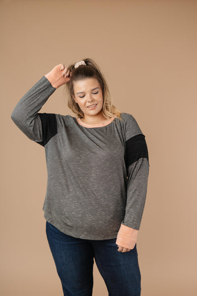 Home Base Contrast Long Sleeve Top In Black