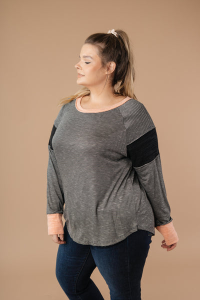 Home Base Contrast Long Sleeve Top In Black