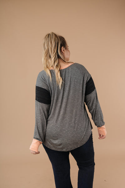 Home Base Contrast Long Sleeve Top In Black