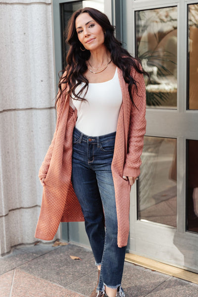 Hooded Cardigan In Red Sand