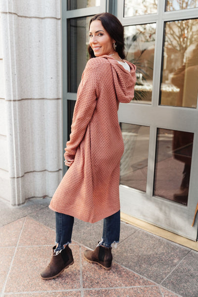 Hooded Cardigan In Red Sand