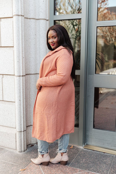 Hooded Cardigan In Red Sand