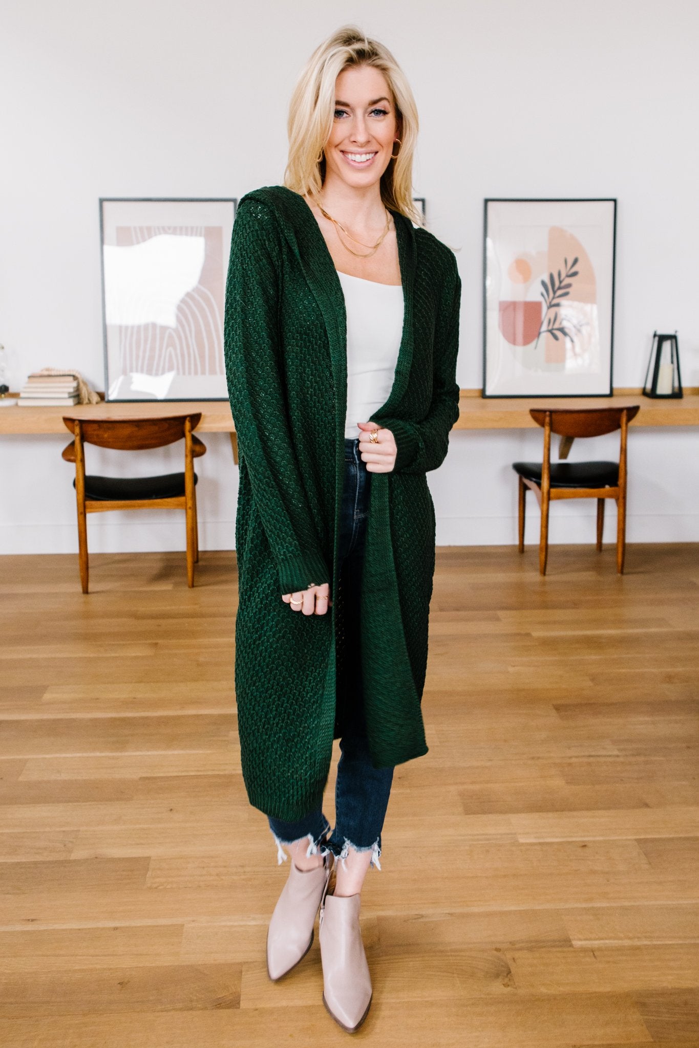 DOORBUSTER Hooded Cardigan in Hunter Green