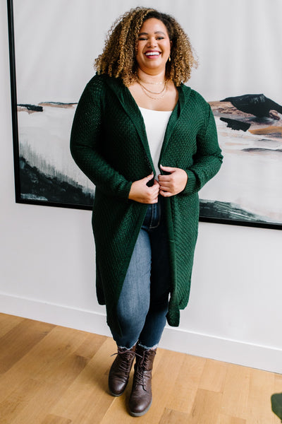 DOORBUSTER Hooded Cardigan in Hunter Green