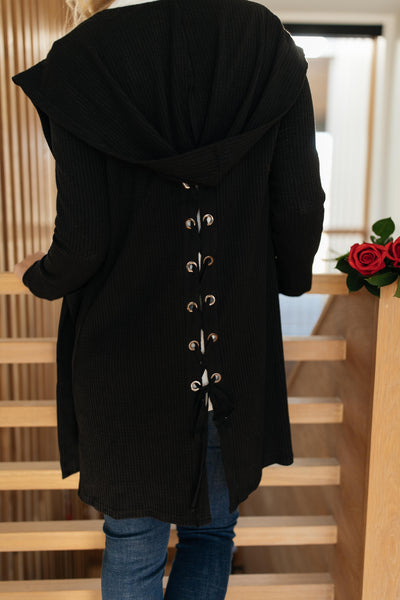 Hooded and Laced Cardigan in Black