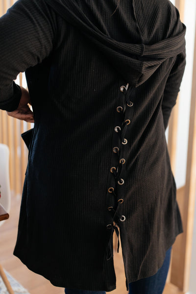 Hooded and Laced Cardigan in Black