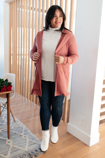 Hooded and Laced Cardigan in Blush