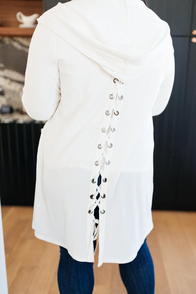 Hooded and Laced Cardigan in Off-White