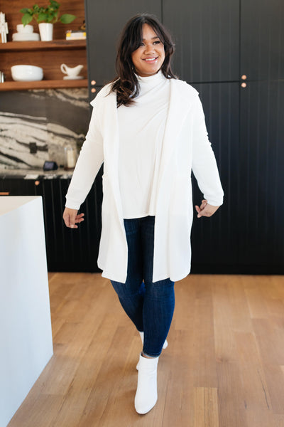 Hooded and Laced Cardigan in Off-White