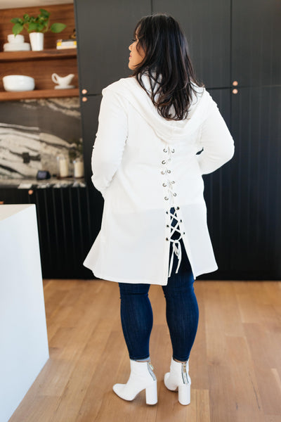 Hooded and Laced Cardigan in Off-White