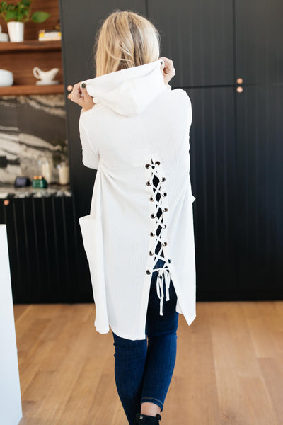 Hooded and Laced Cardigan in Off-White