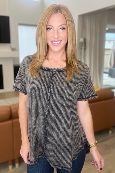 A Wink And A Smile Waffle Knit Top in Ash Black