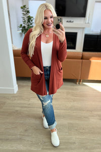 Slouchy Pocket Open Cardigan in Dark Rust