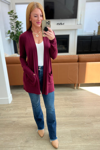 Slouchy Pocket Open Cardigan in Dark Burgundy