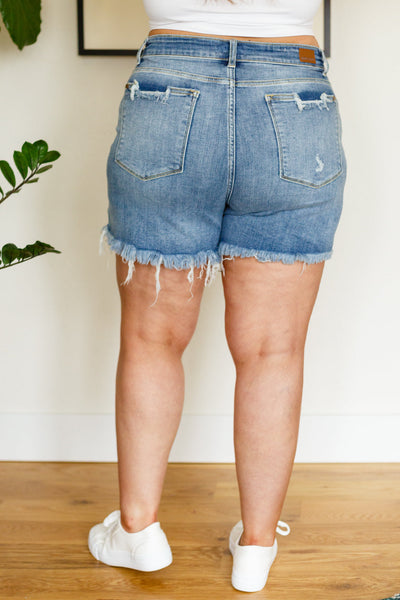 Jade Mid Rise Frayed Hem Shorts