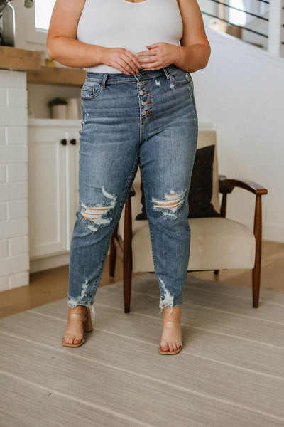 Josie Mid Rise Button Fly Boyfriend Jeans