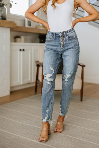 Josie Mid Rise Button Fly Boyfriend Jeans