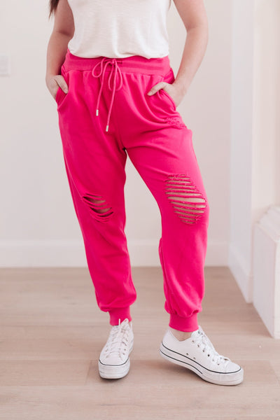 Kick Back Distressed Joggers Hot Pink