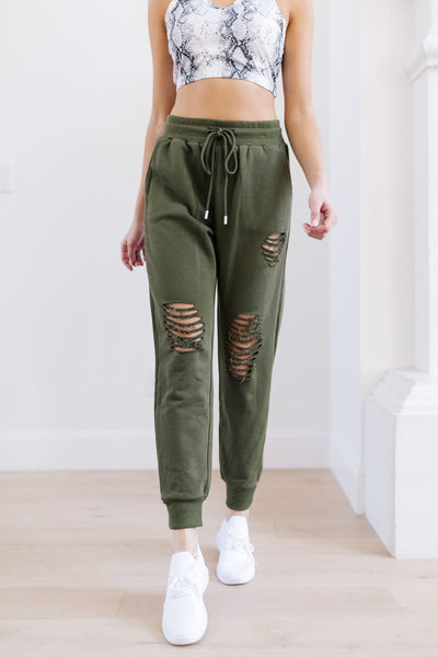 Kick Back Distressed Joggers In Olive