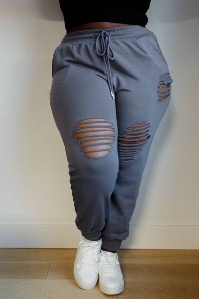 Kick Back Distressed Joggers in Heather Charcoal