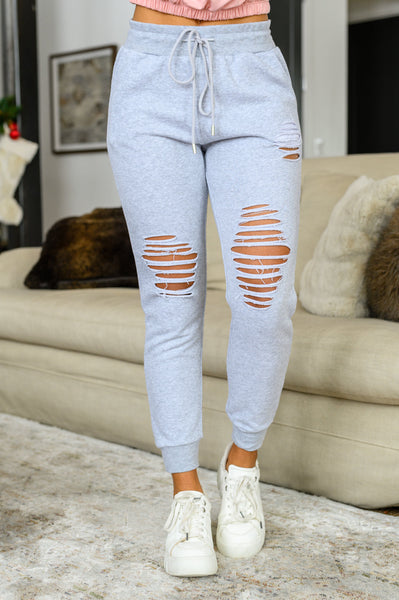 Kick Back Distressed Joggers in Heather Gray