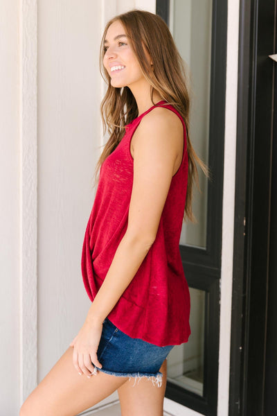 Knotted Hem Tank in Ruby Red