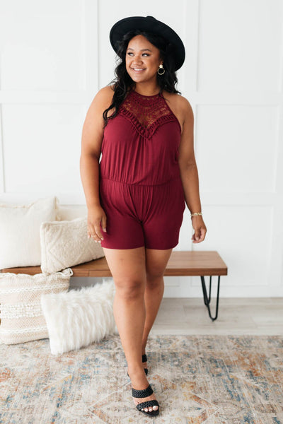 Lace Topped Romper In Wine