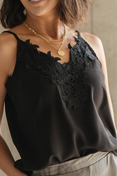 Lace Applique Camisole In Black