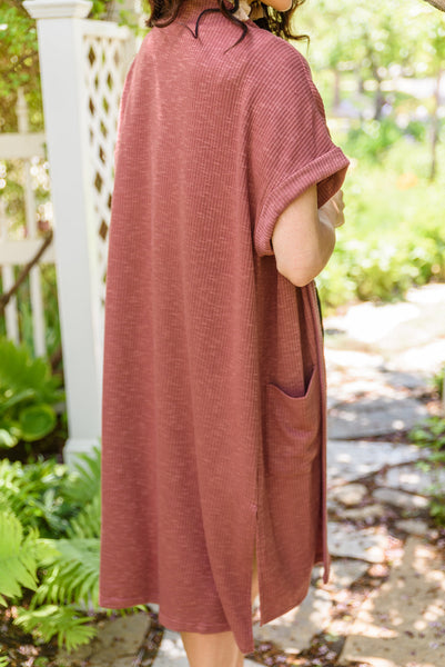 Light Breeze Short Sleeve Cardigan In Dark Mauve