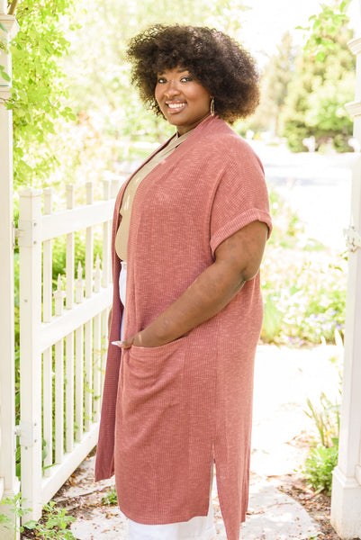 Light Breeze Short Sleeve Cardigan In Dark Mauve