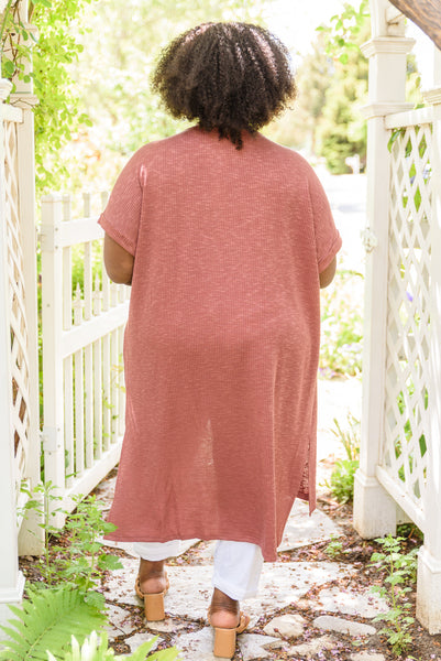 Light Breeze Short Sleeve Cardigan In Dark Mauve