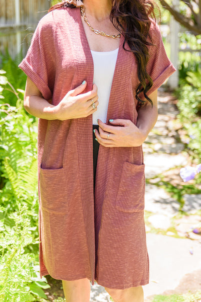Light Breeze Short Sleeve Cardigan In Dark Mauve