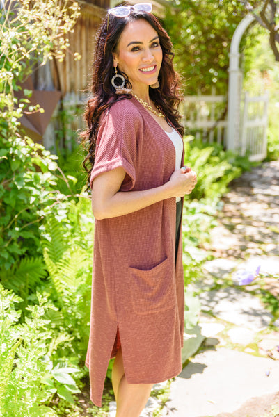 Light Breeze Short Sleeve Cardigan In Dark Mauve