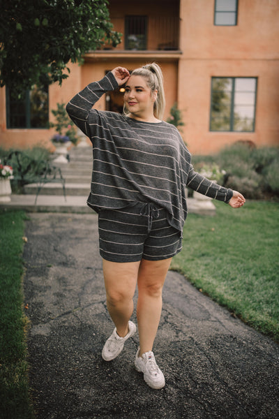 Lightweight Striped Pullover In Charcoal