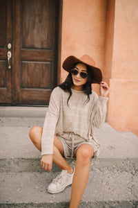 Lightweight Striped Pullover In Taupe