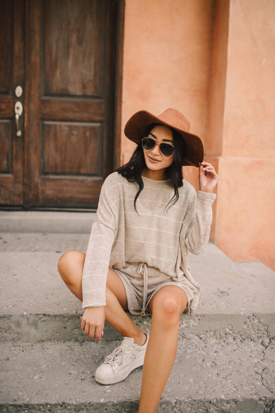 Lightweight Striped Shorts In Taupe