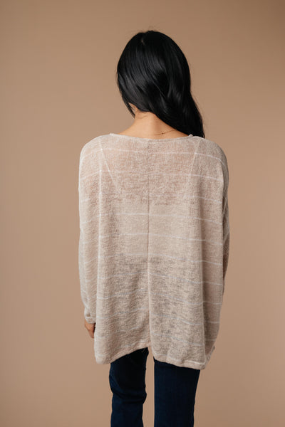 Lightweight Striped Pullover In Taupe