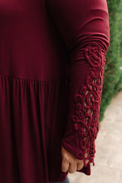 Little Bit Of Lace Cardigan in Burgundy