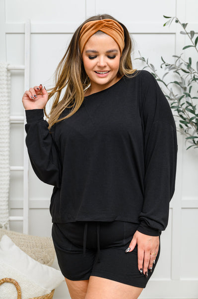Long Sleeve Oversized Soft Top & Shorts Set In Black