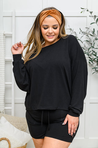 Long Sleeve Oversized Soft Top & Shorts Set In Black