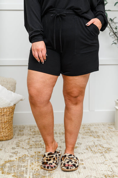 Long Sleeve Oversized Soft Top & Shorts Set In Black