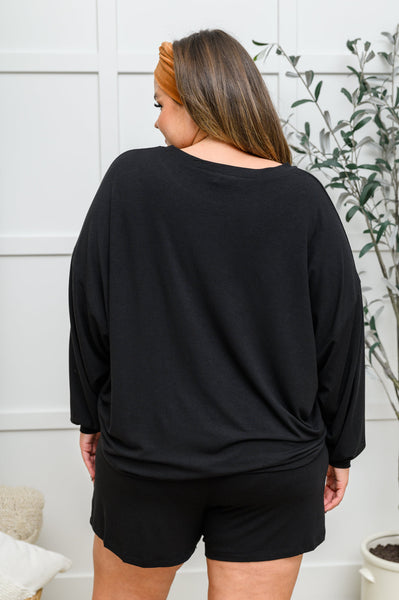 Long Sleeve Oversized Soft Top & Shorts Set In Black