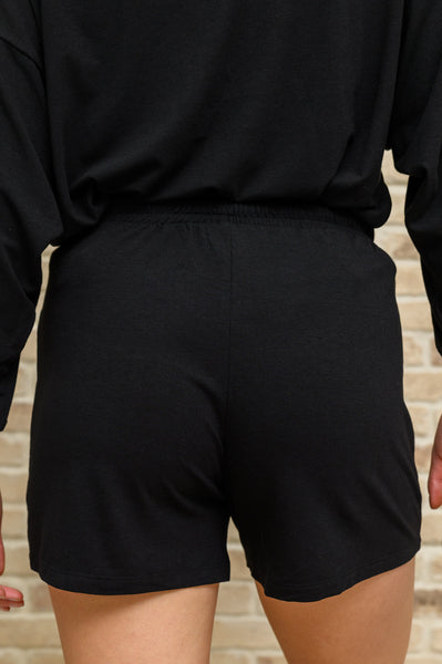 Long Sleeve Oversized Soft Top & Shorts Set In Black