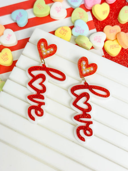 PREORDER: Love Pearl & Glitter Dangle Earrings