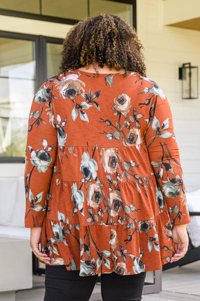 Lovely Meeting Tiered Floral Dress In Rust